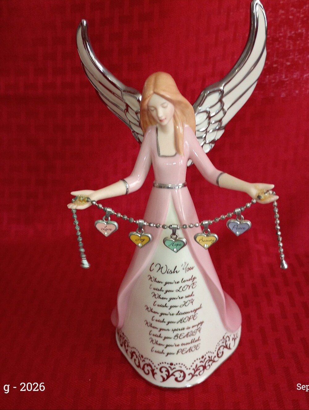 Pink Angel Figurine with Silver Wings - Inspirational Home Accent